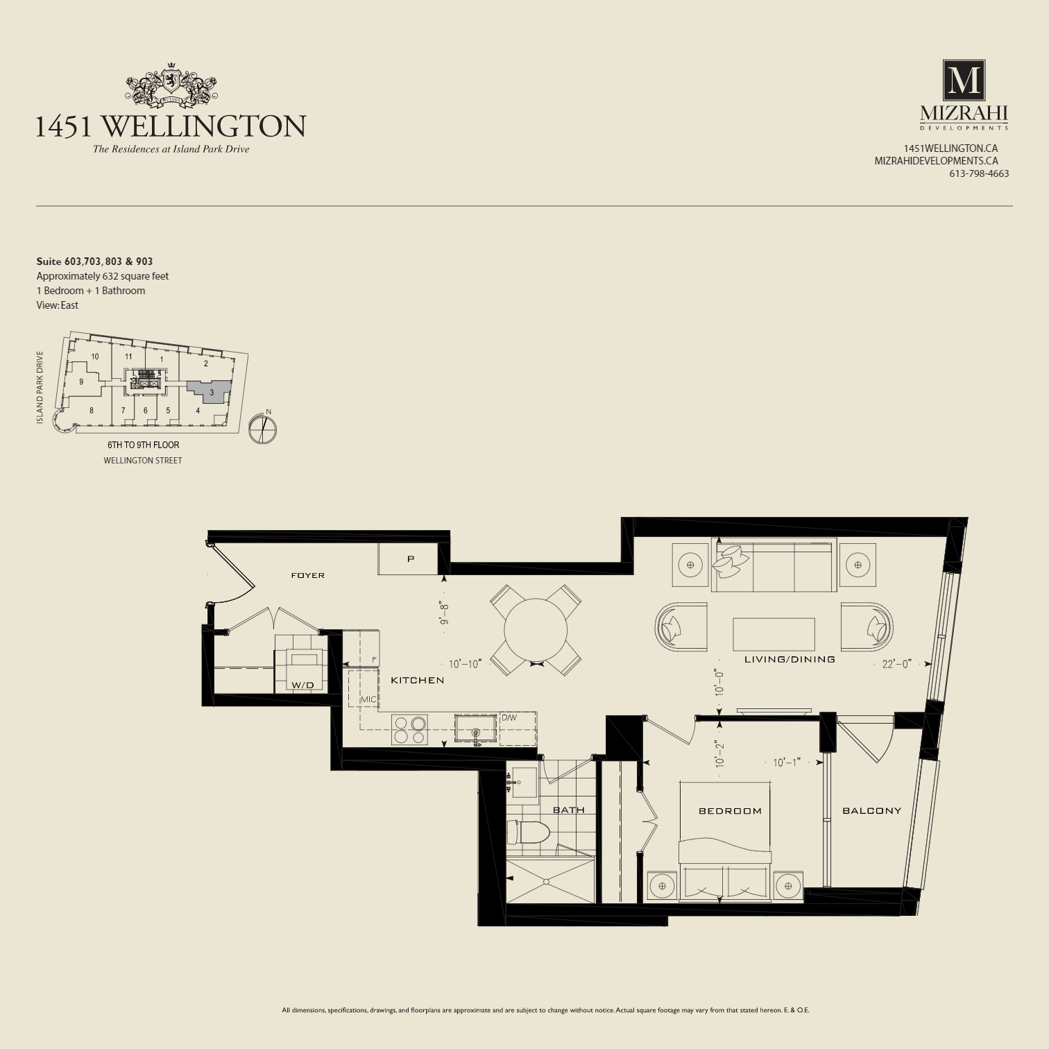 632 sq ft Floor Plan of The Residences at Island Park Drive Condos with undefined beds