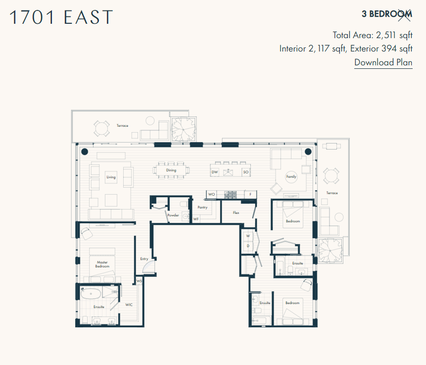1701 EAST Floor Plan of Mirabel Condos with undefined beds