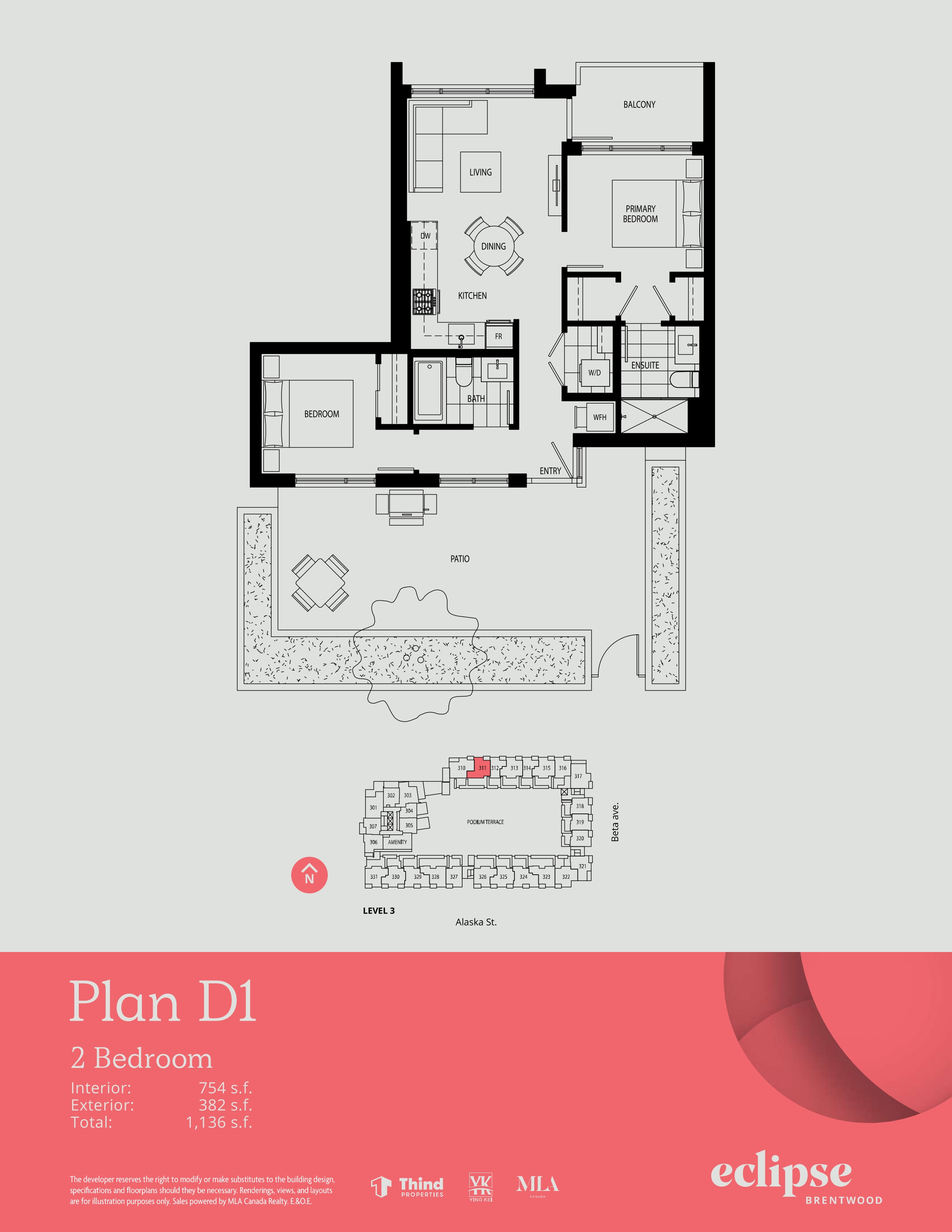 D1 Floor Plan of Thind Brentwood - Lumina Eclipse Condos with undefined beds