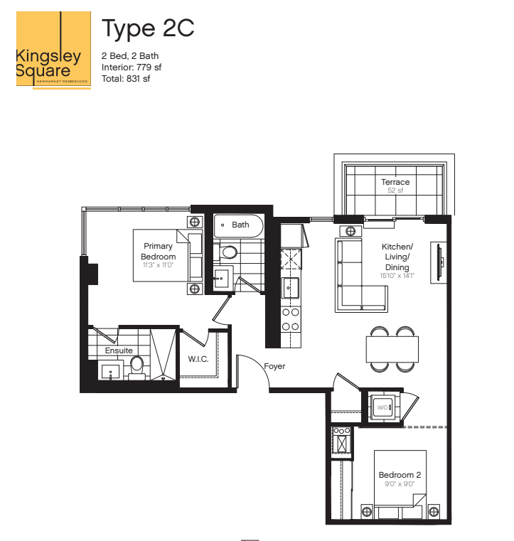 2C Floor Plan of Kingsley Square Condos with undefined beds