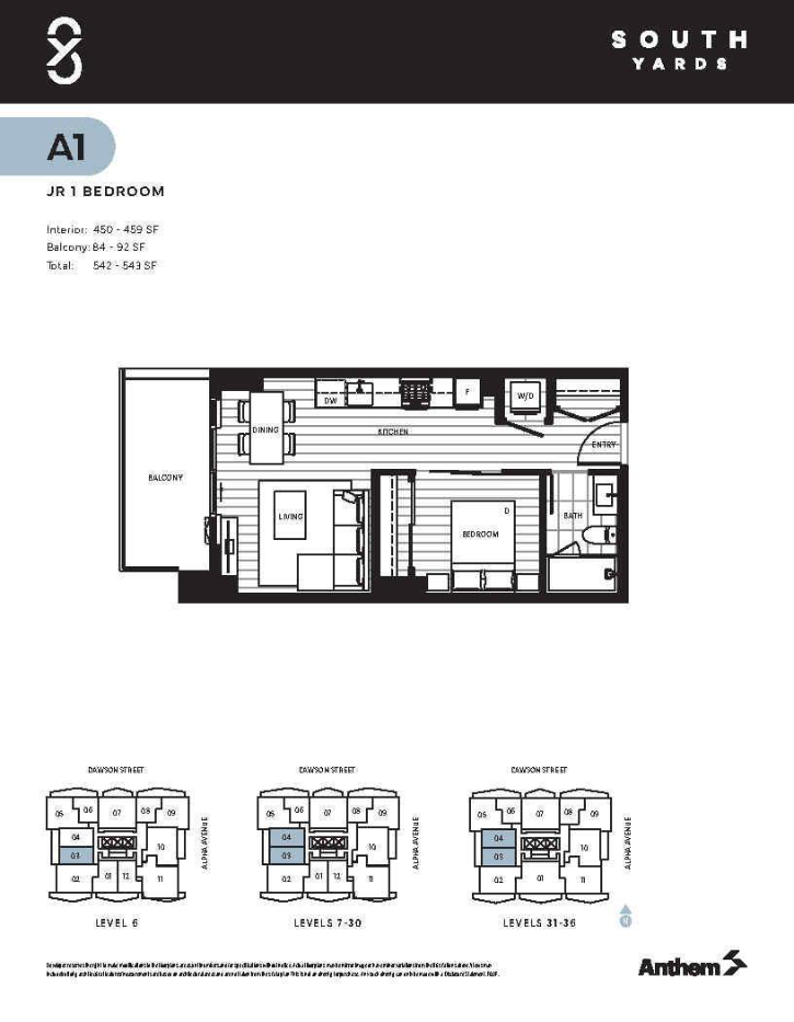 A1 Floor Plan of South Yards (Phase 1 - Tower A) Condos with undefined beds