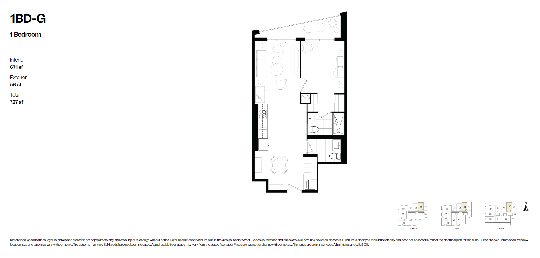  1BD-G  Floor Plan of Courcelette Condos with undefined beds