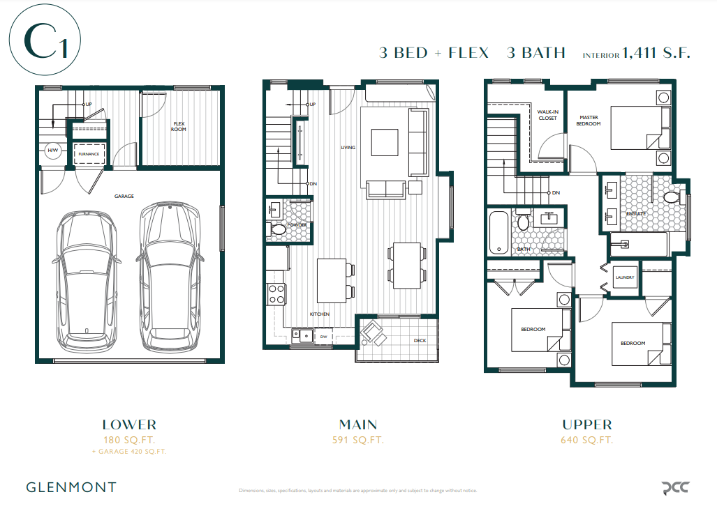 C1 Floor Plan of Glenmont Towns with undefined beds