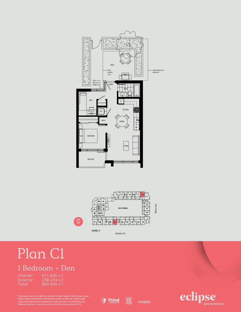 C1 Floor Plan of Thind Brentwood - Lumina Eclipse Condos with undefined beds