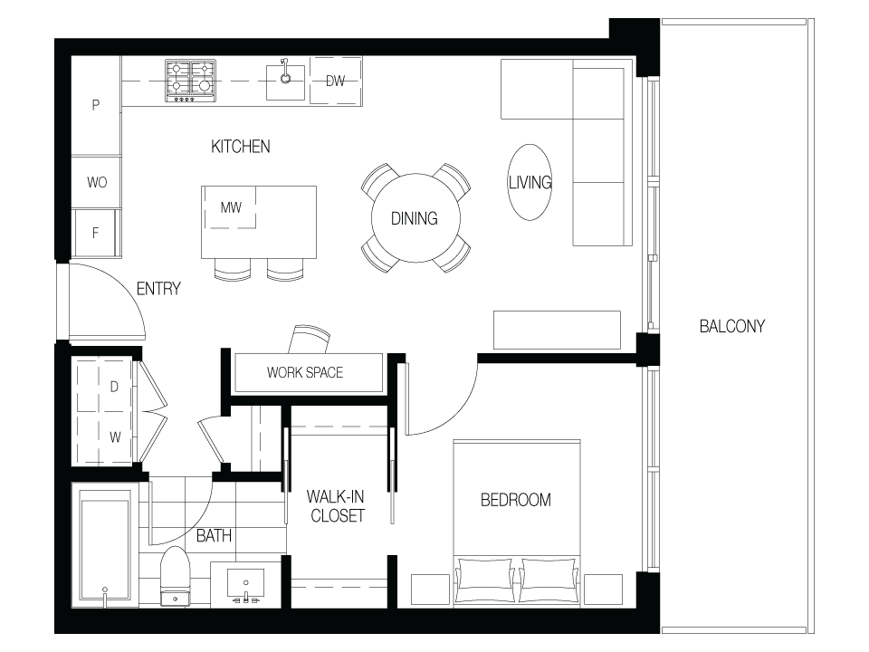 A6 Floor Plan of The City of Lougheed - Neighbourhood One Condos with undefined beds