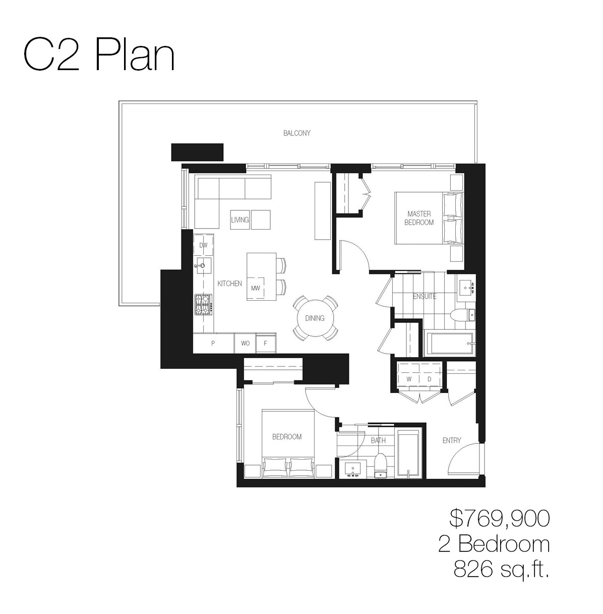 C2 Floor Plan of The City of Lougheed - Neighbourhood One Condos with undefined beds