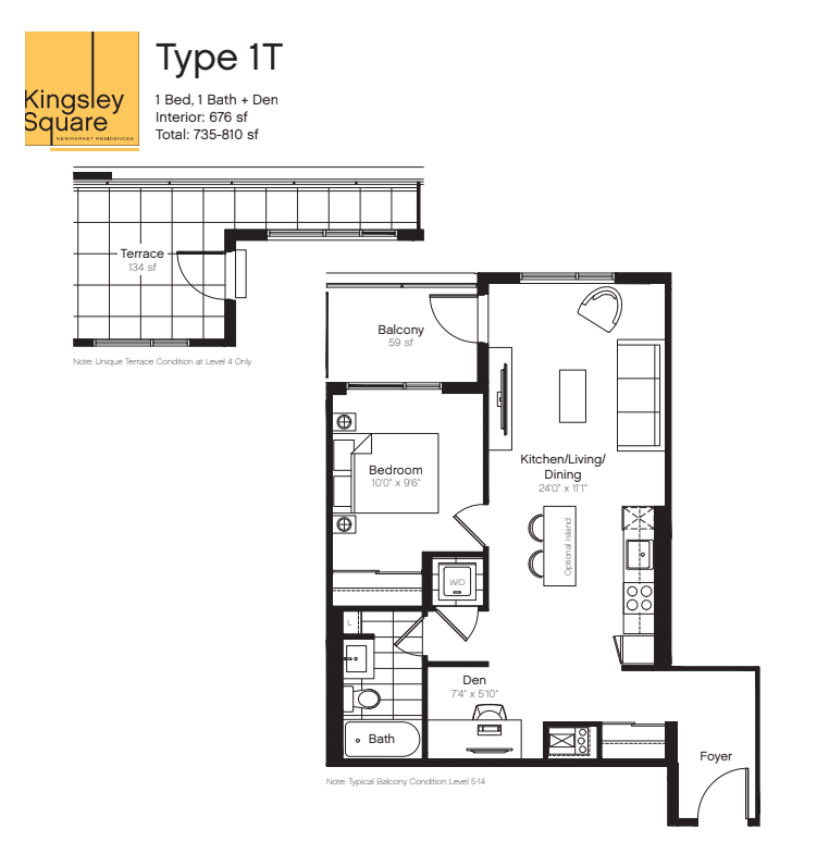 1T Floor Plan of Kingsley Square Condos with undefined beds