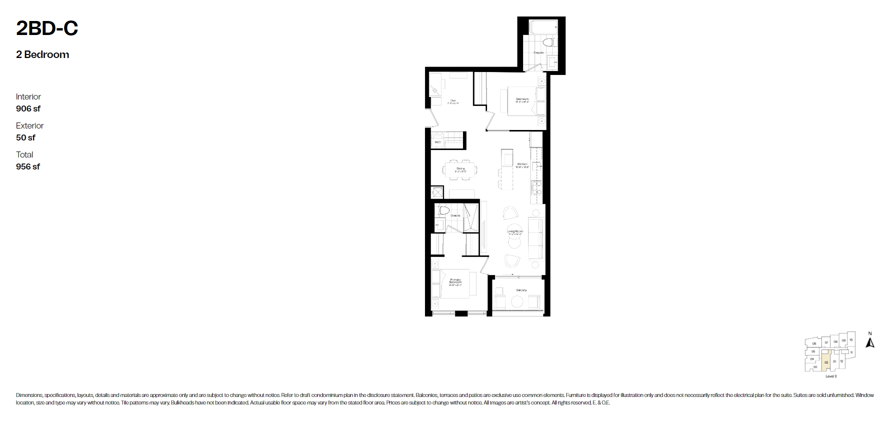  2BD-C  Floor Plan of Courcelette Condos with undefined beds