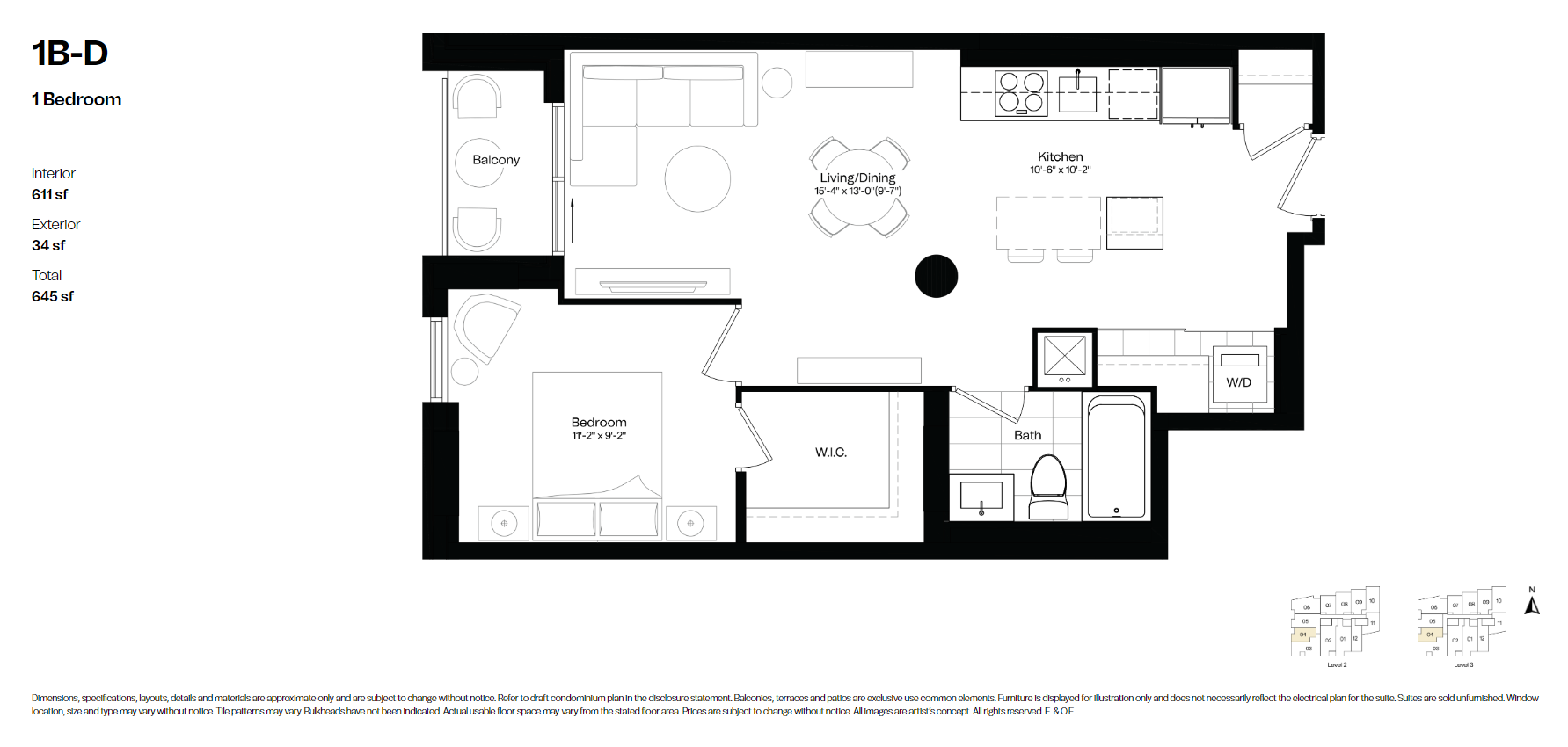  1B-D  Floor Plan of Courcelette Condos with undefined beds