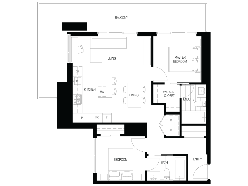 C1 Floor Plan of The City of Lougheed - Neighbourhood One Condos with undefined beds