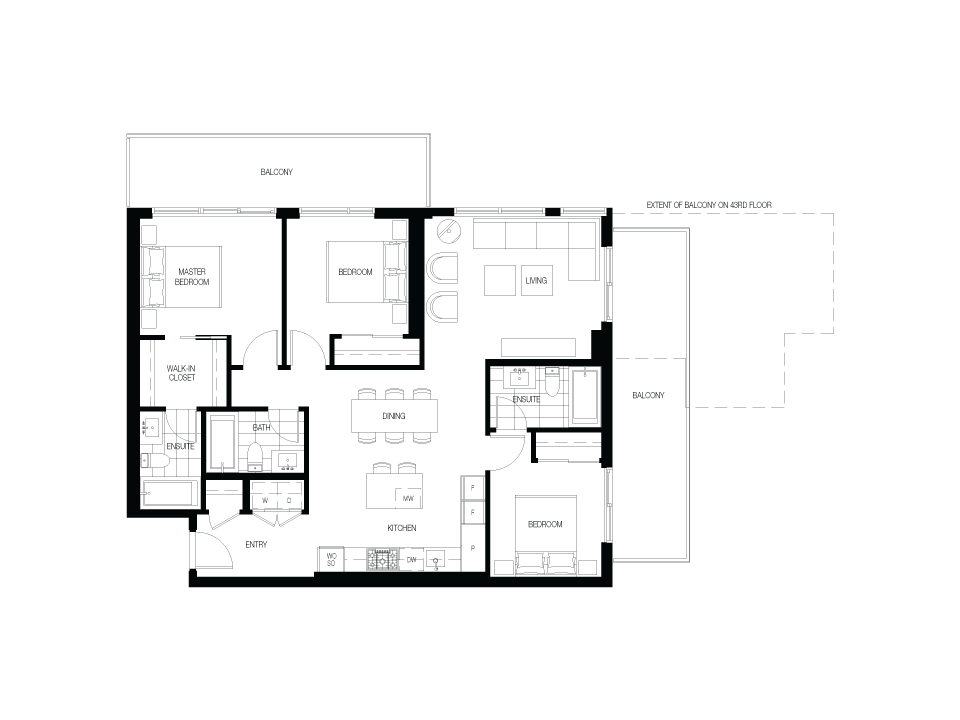 D4 Floor Plan of The City of Lougheed - Neighbourhood One Condos with undefined beds