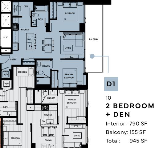 D1 Floor Plan of South Yards (Phase 1 - Tower A) Condos with undefined beds