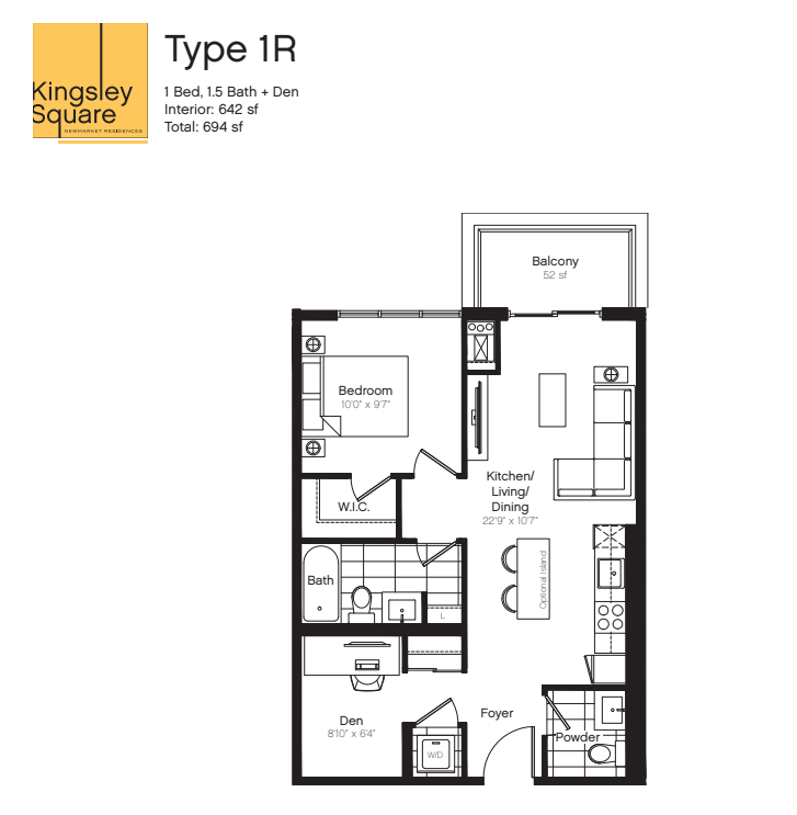 1R Floor Plan of Kingsley Square Condos with undefined beds
