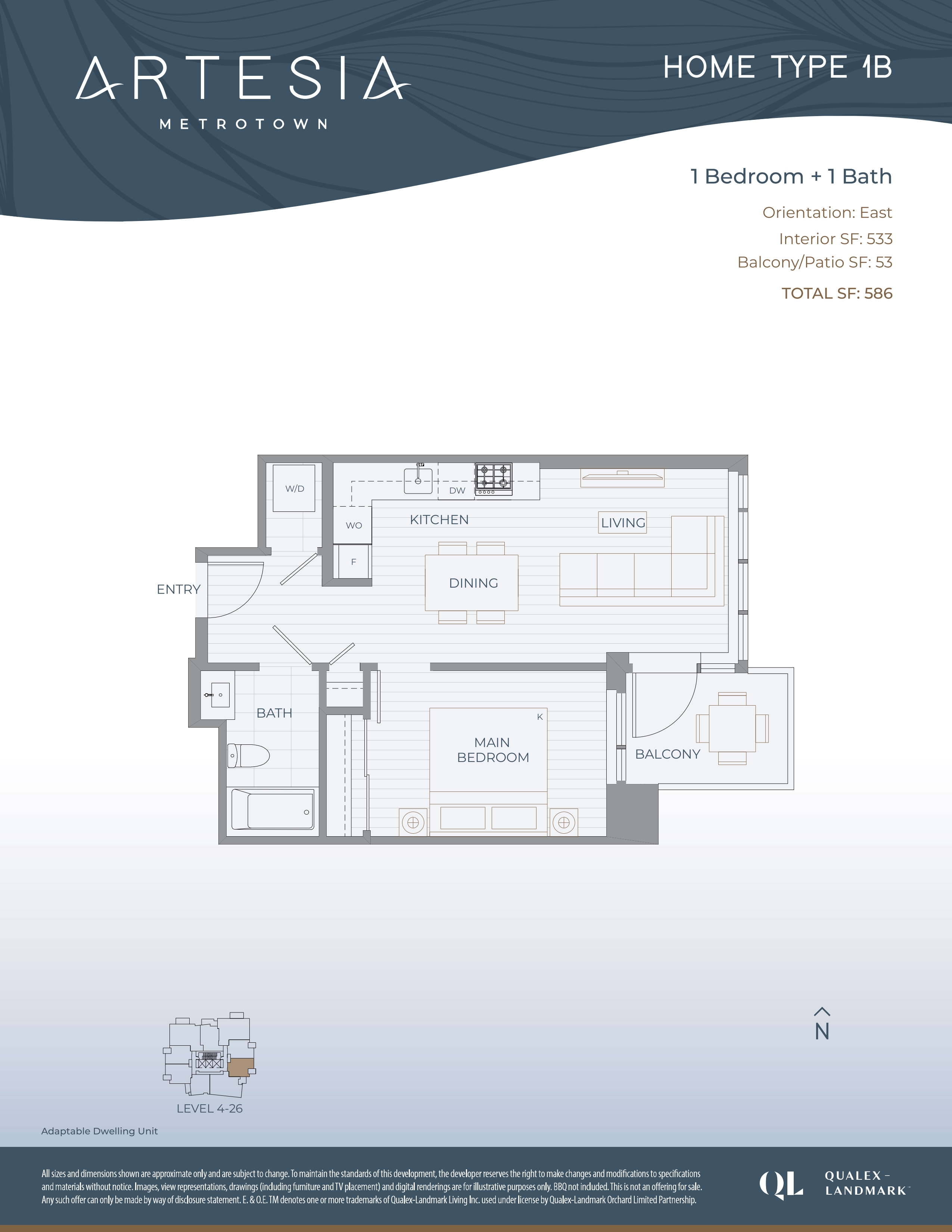 1B Floor Plan of Artesia condos with undefined beds