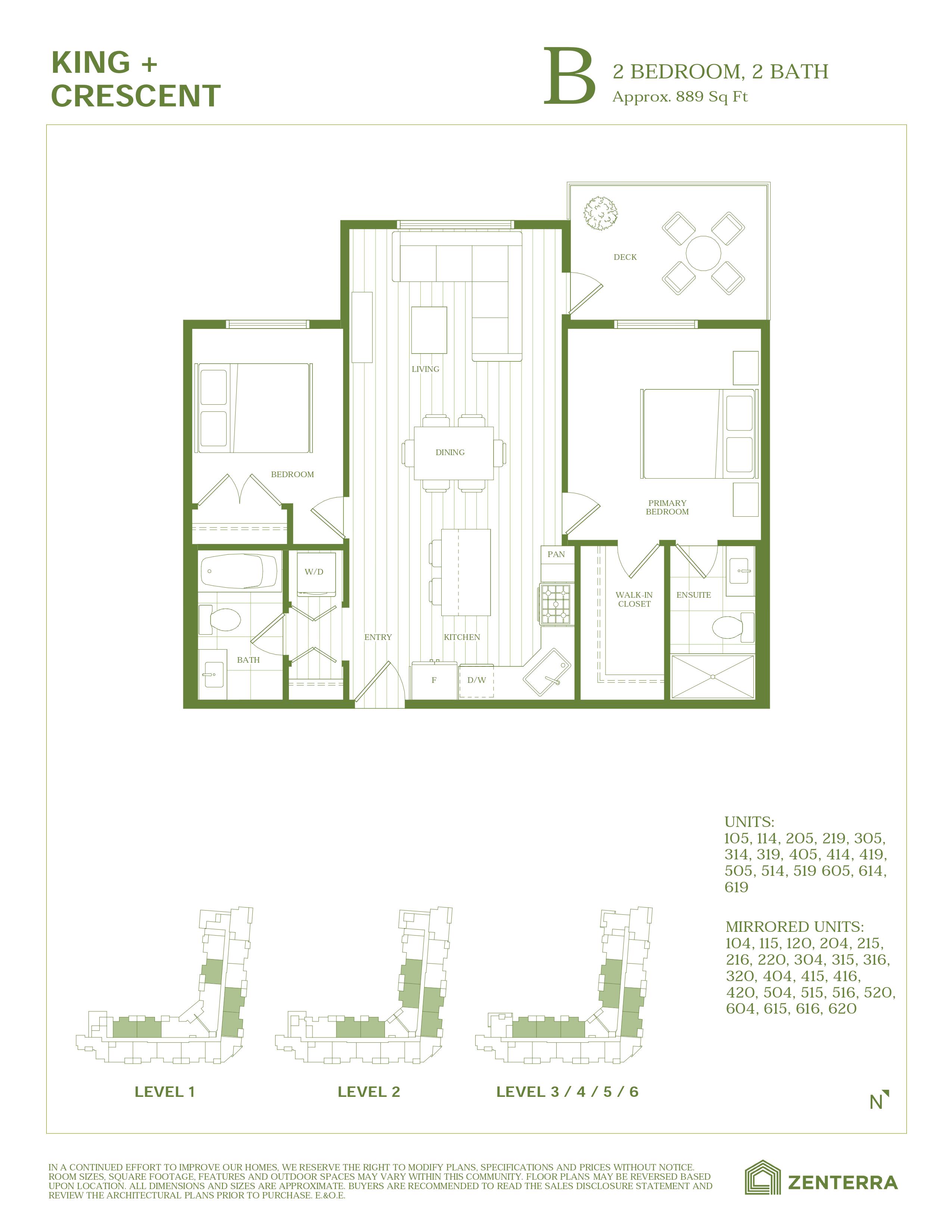 B Floor Plan of King + Crescent Condos with undefined beds