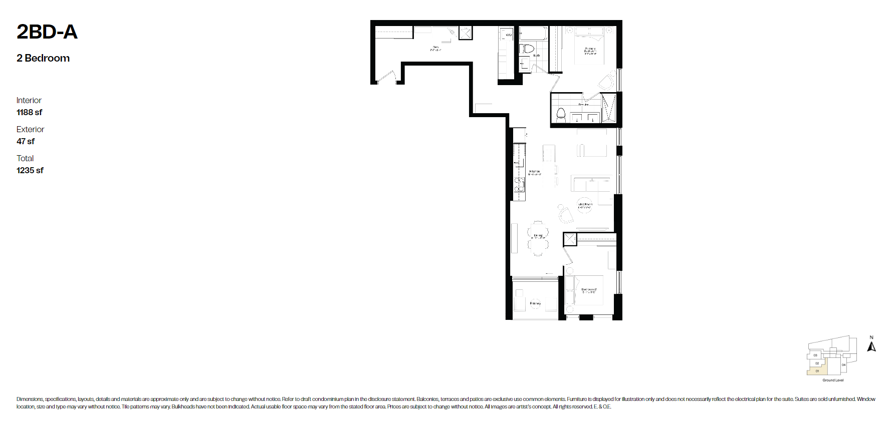  2BD-A  Floor Plan of Courcelette Condos with undefined beds