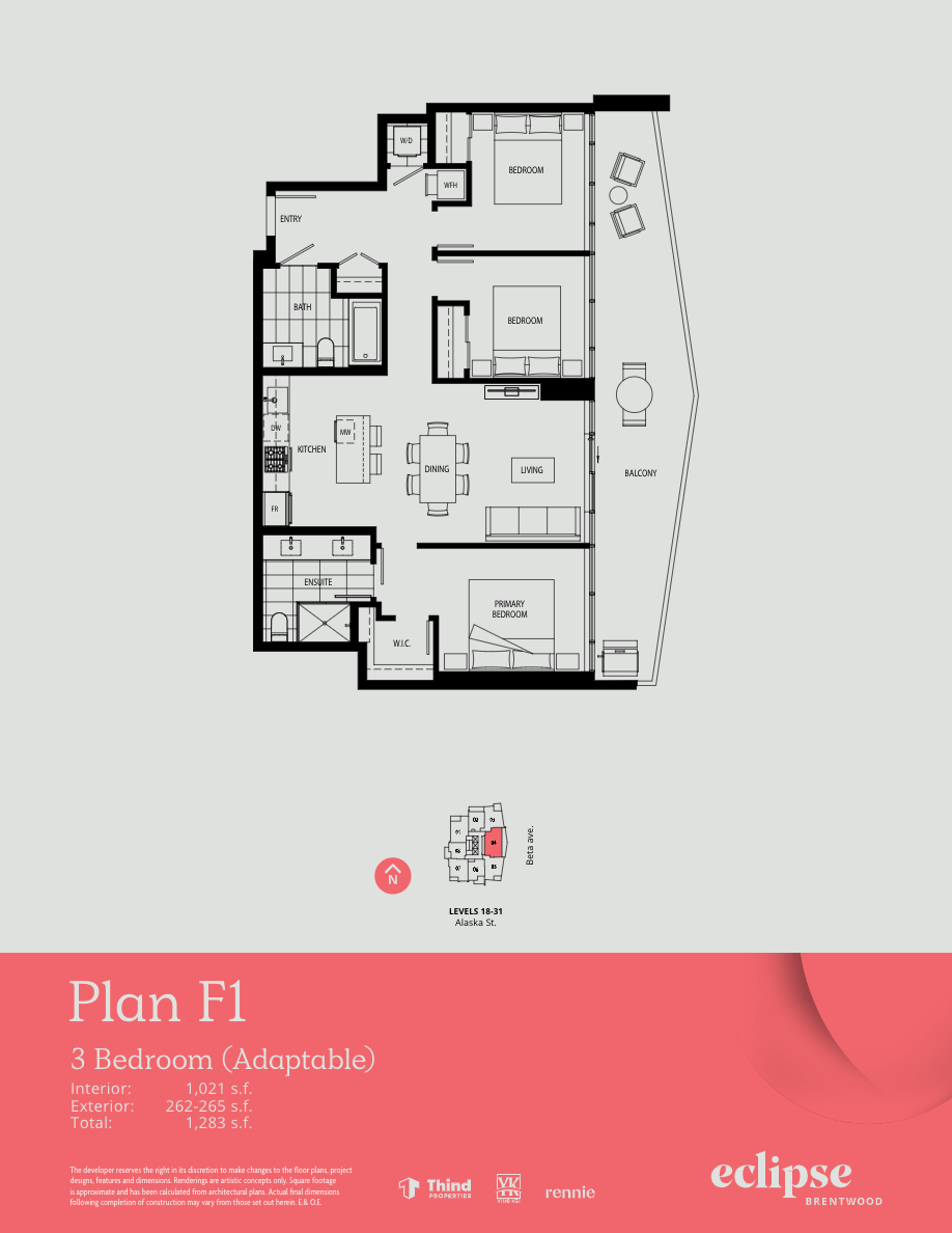 F1 Floor Plan of Thind Brentwood - Lumina Eclipse Condos with undefined beds