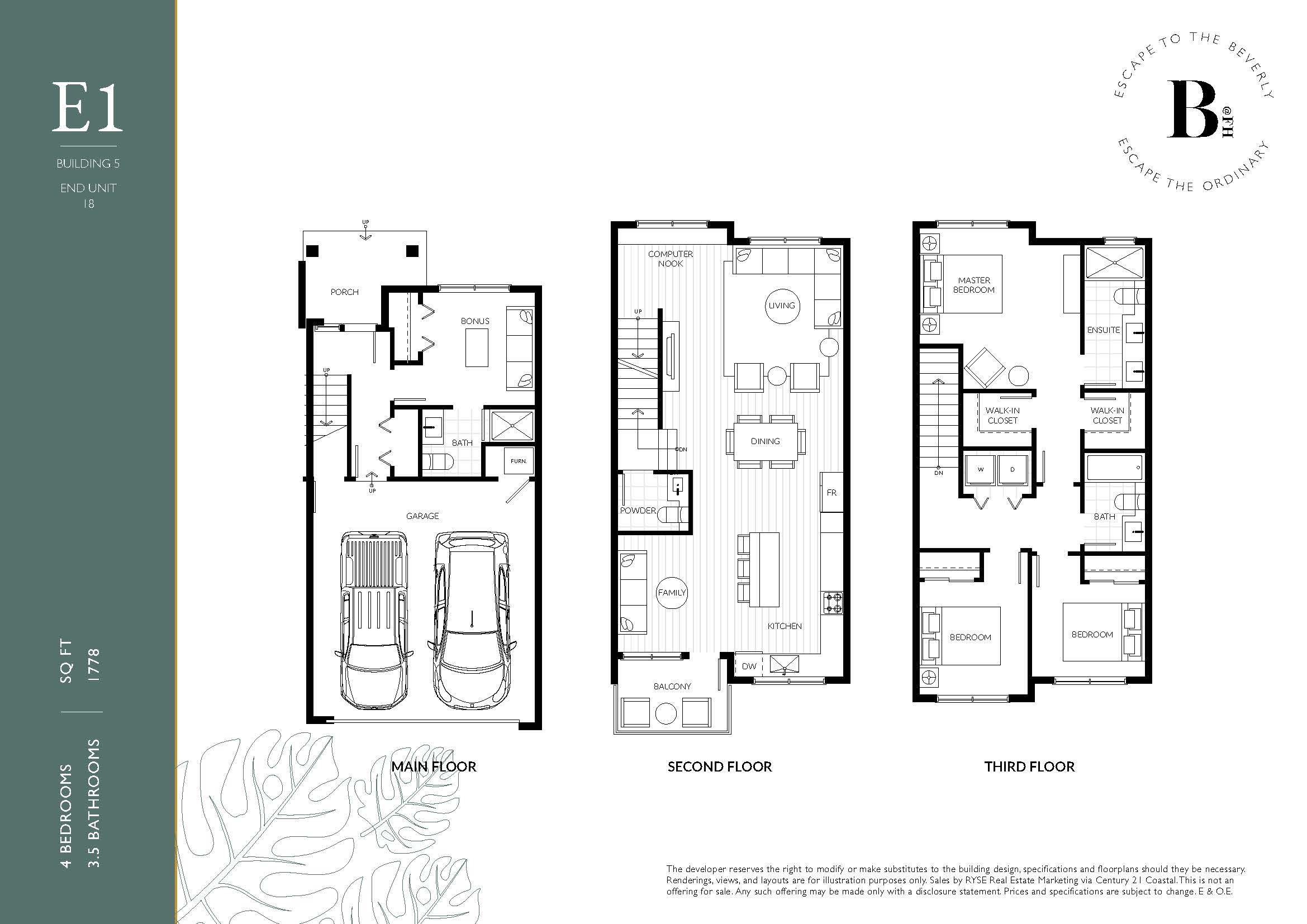 E1 Floor Plan of The Beverly Towns with undefined beds