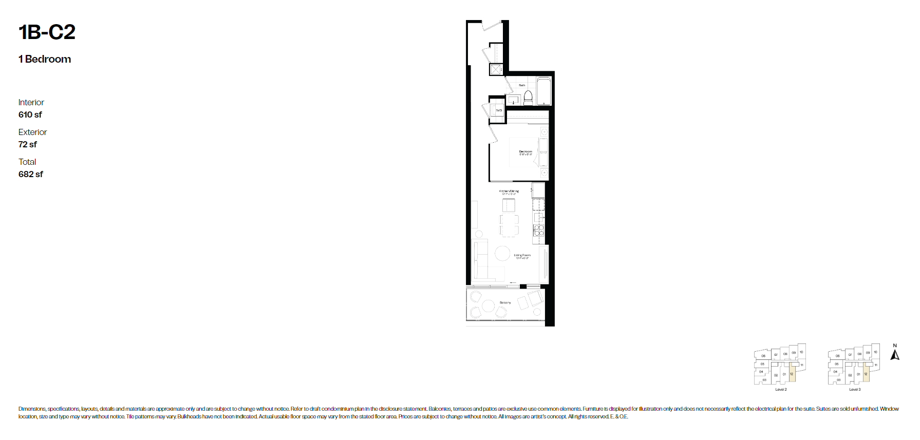  1B-C2  Floor Plan of Courcelette Condos with undefined beds