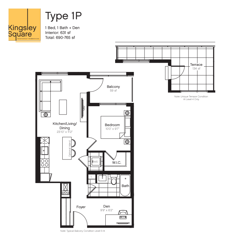 1P Floor Plan of Kingsley Square Condos with undefined beds