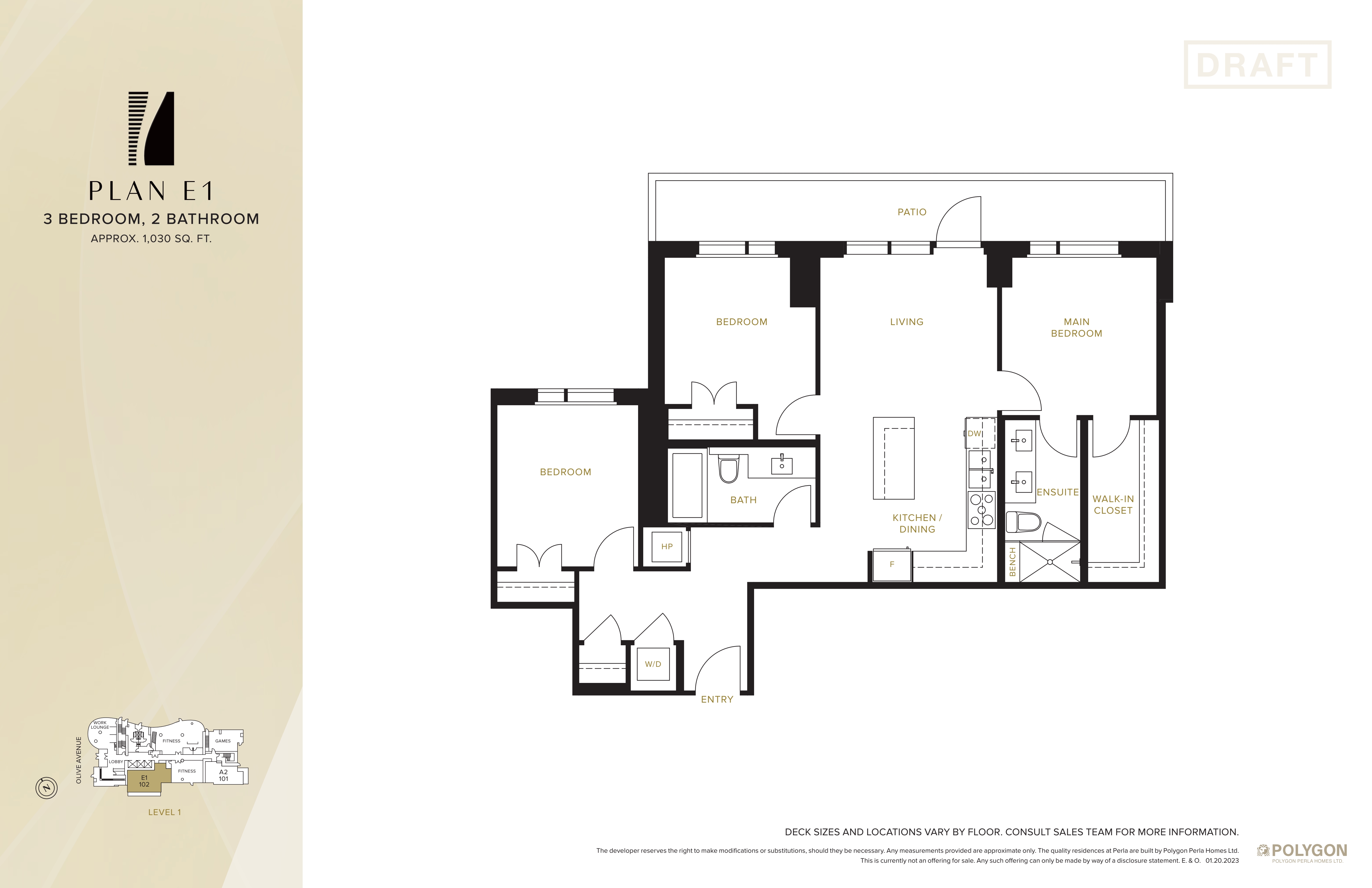 E1 Floor Plan of Perla Condos with undefined beds