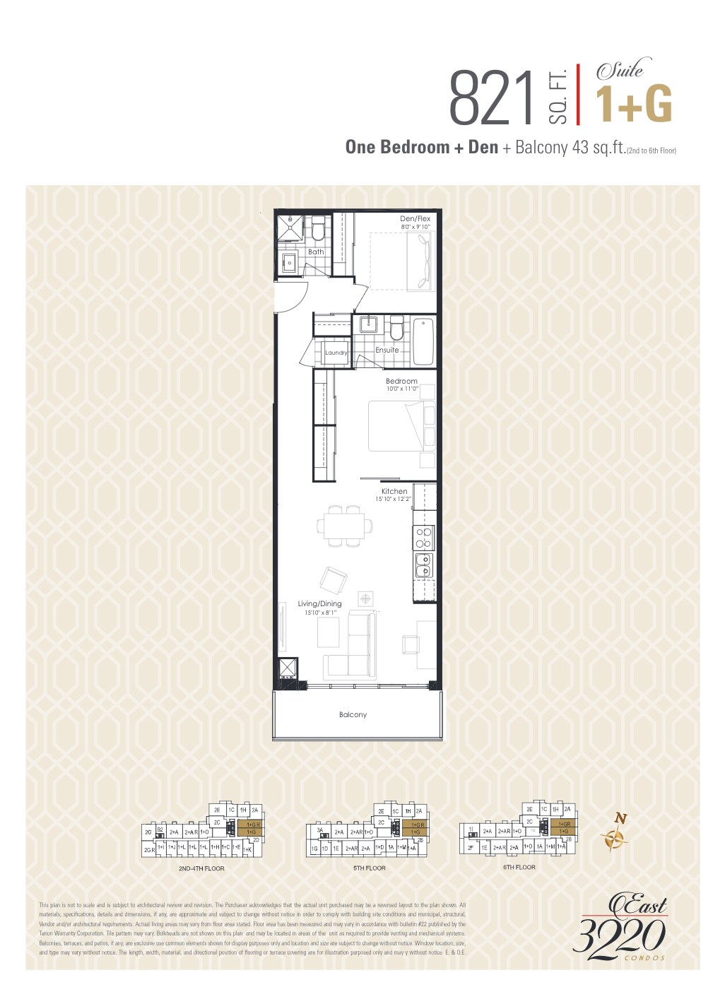 1+G  Floor Plan of East 3220 Condos with undefined beds