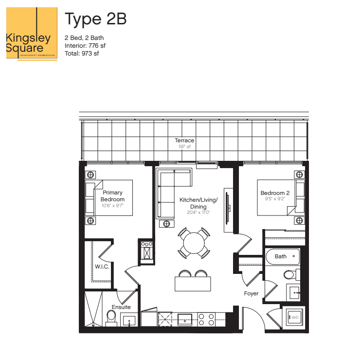 2B Floor Plan of Kingsley Square Condos with undefined beds