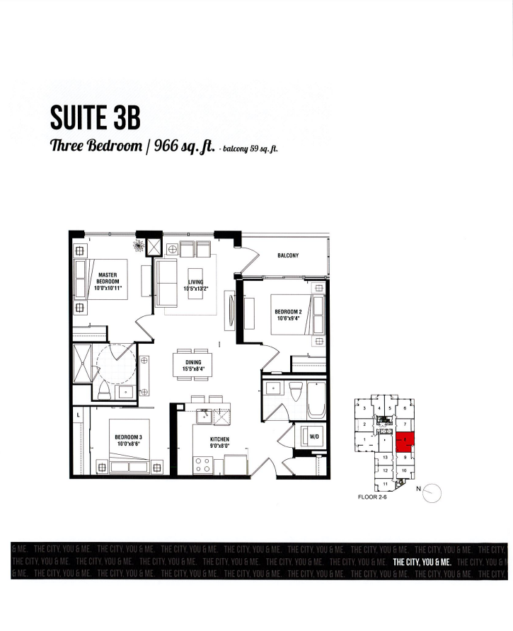 3B Floor Plan of Tricycle Condominiums with undefined beds