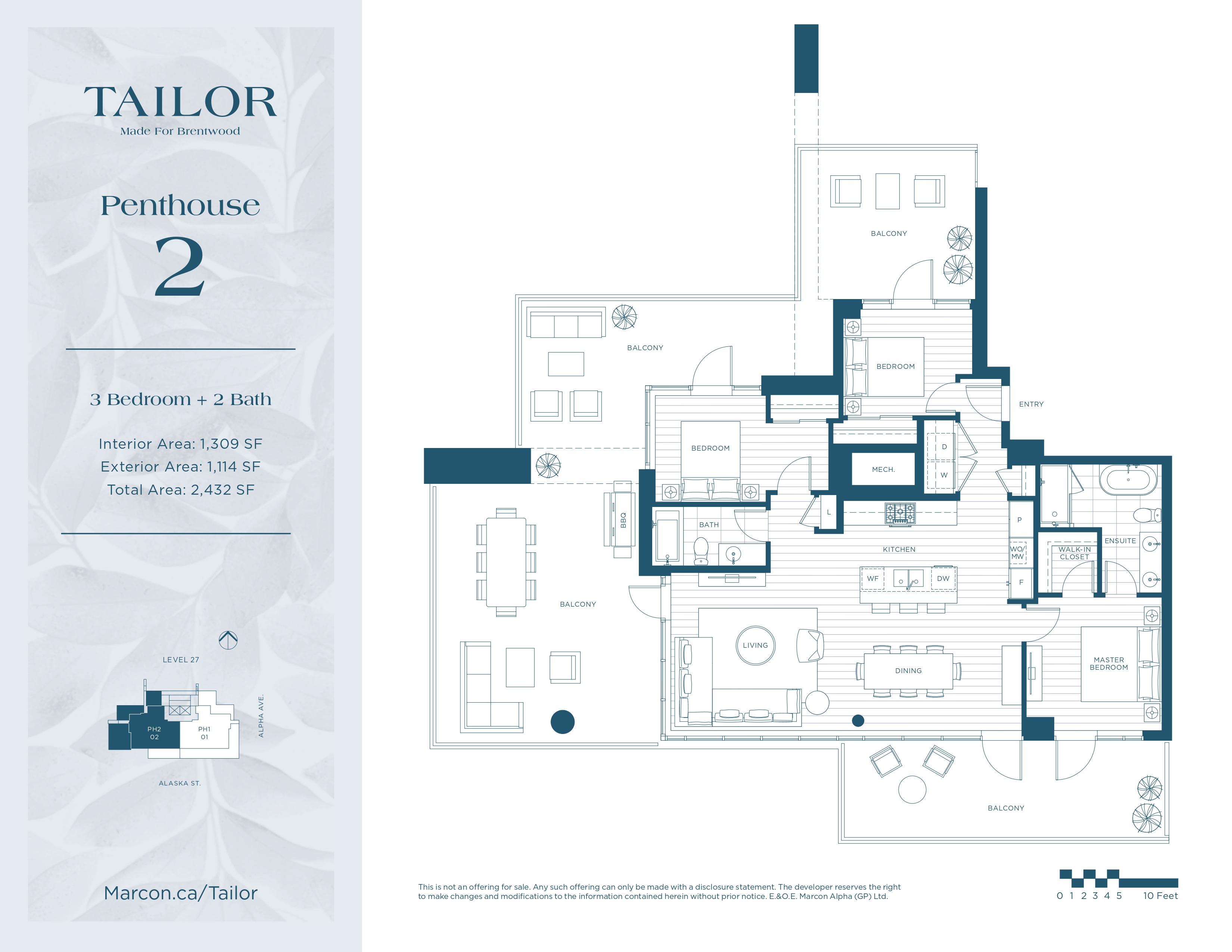 Penthouse 2  Floor Plan of Tailor Condos with undefined beds
