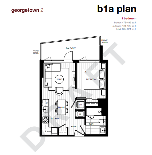 B1a Floor Plan of Georgetown Two Condos with undefined beds