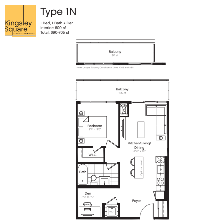 1N Floor Plan of Kingsley Square Condos with undefined beds