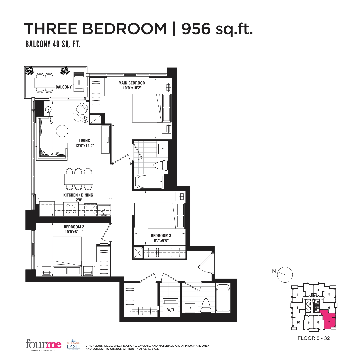  956 sqft  Floor Plan of FOURME Condos with undefined beds