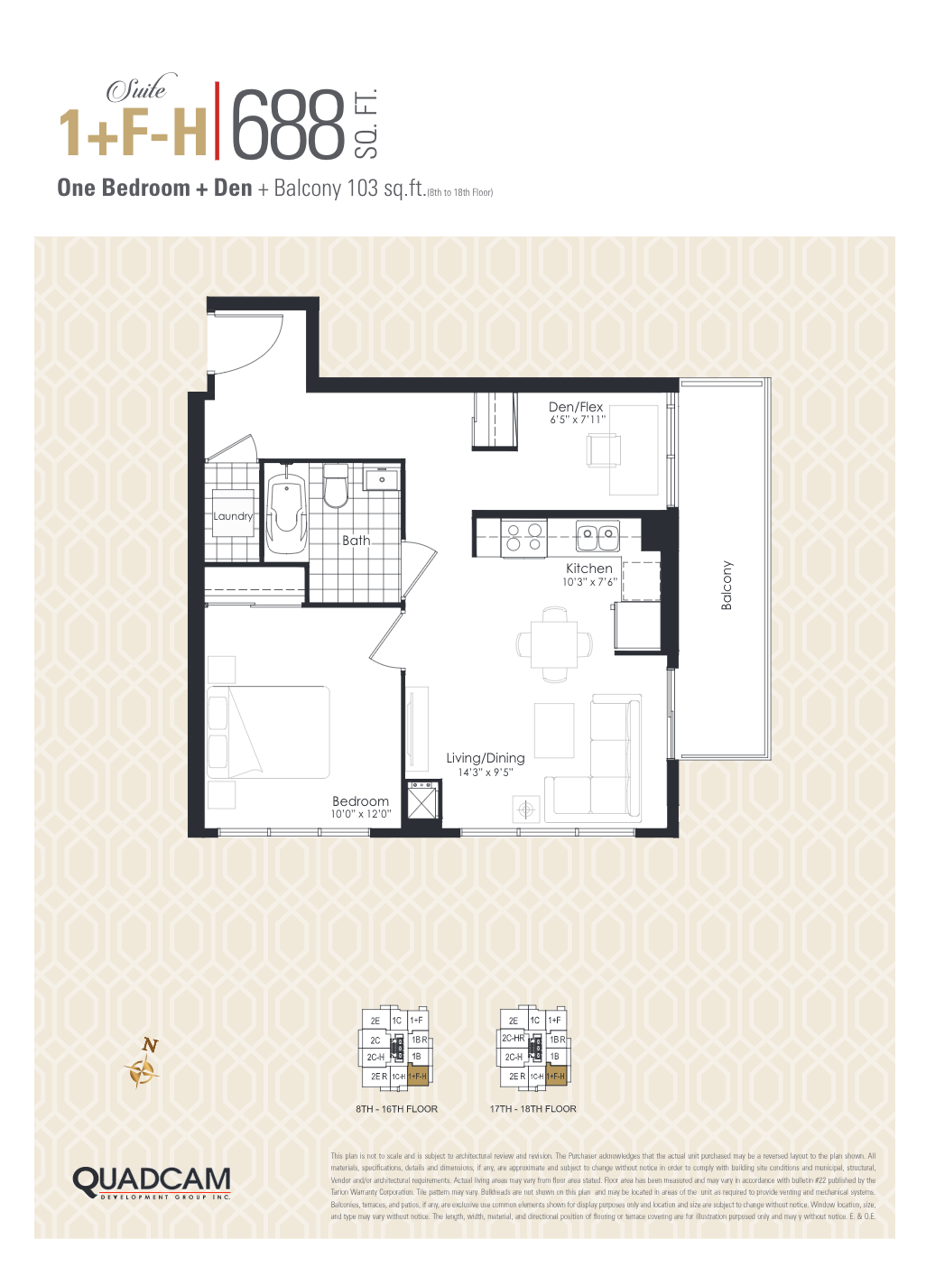  1+F-H  Floor Plan of East 3220 Condos with undefined beds