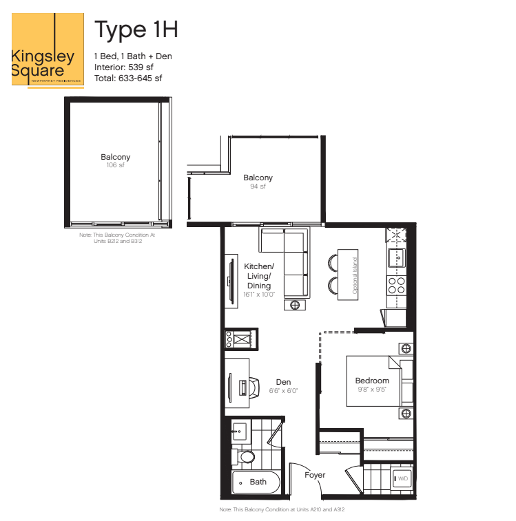 1H Floor Plan of Kingsley Square Condos with undefined beds