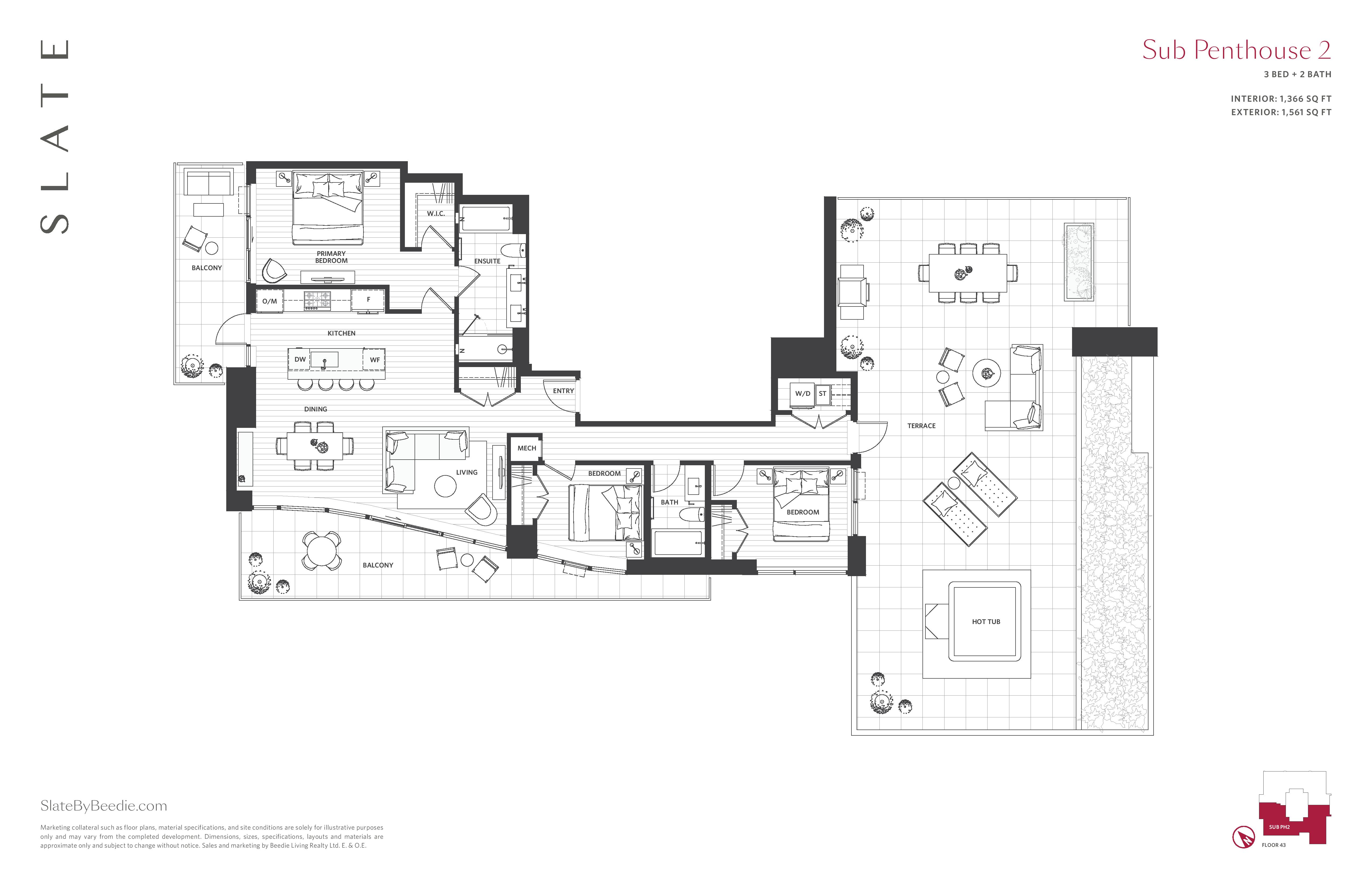 Sub PH1 Floor Plan of Slate Condos with undefined beds