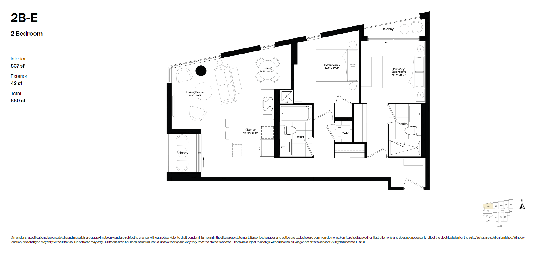  2B-E  Floor Plan of Courcelette Condos with undefined beds