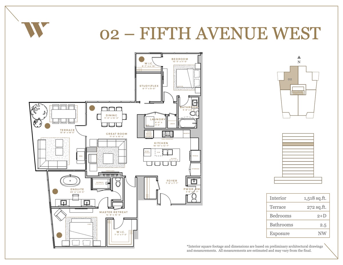 Unit 1302 Floor Plan of West Block Glenora Condos with undefined beds