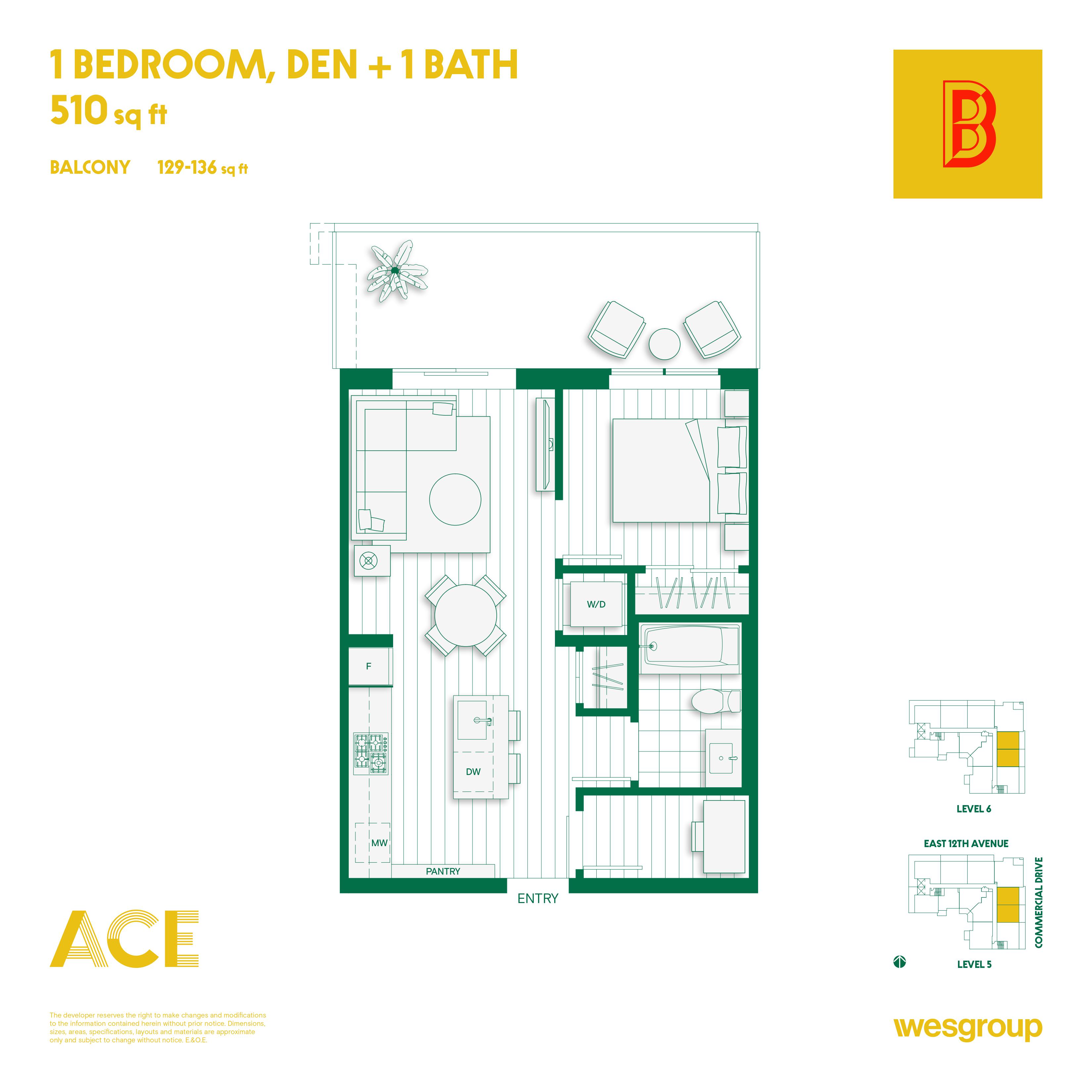 B Floor Plan of ACE Condos with undefined beds