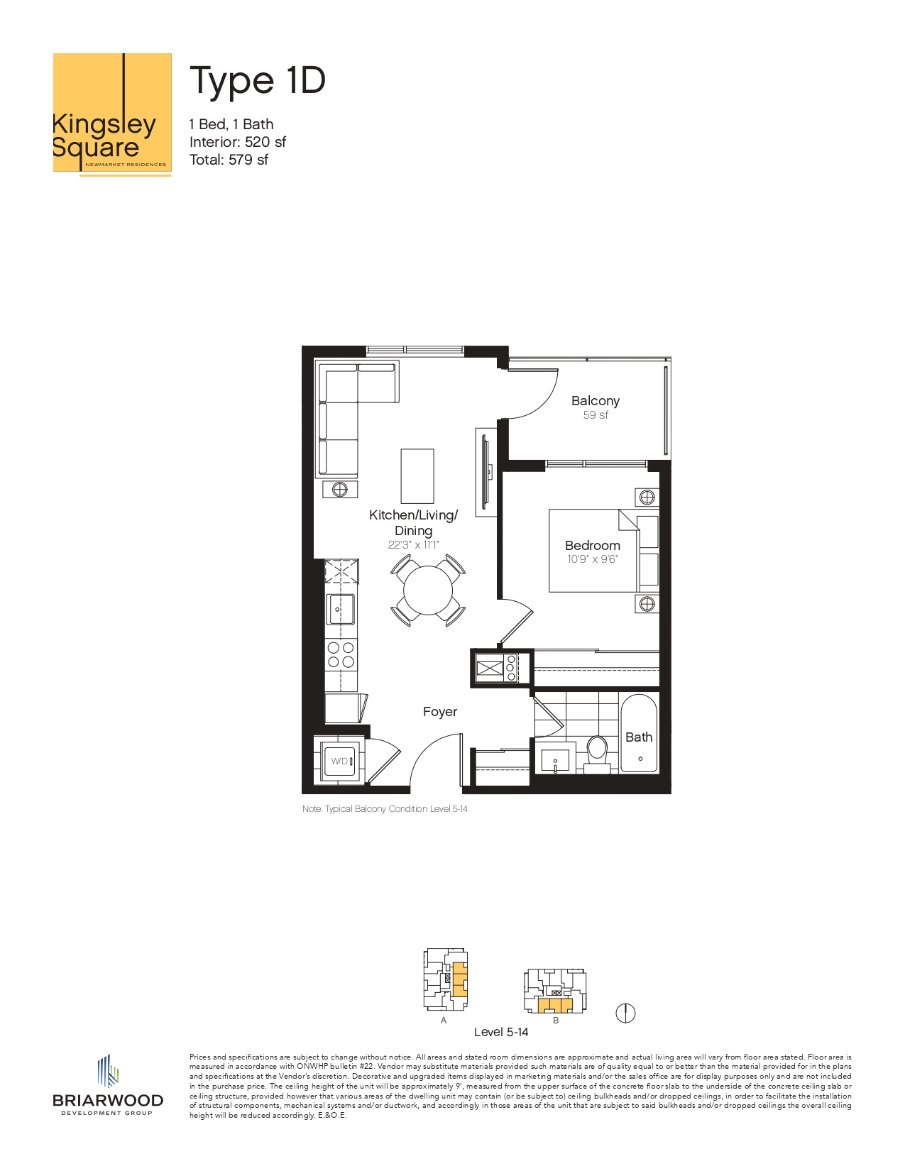 1D Floor Plan of Kingsley Square Condos with undefined beds