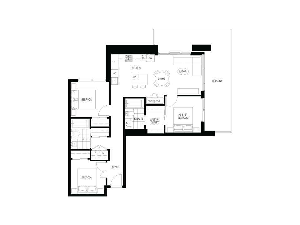 D3 Floor Plan of The City of Lougheed - Neighbourhood One Condos with undefined beds
