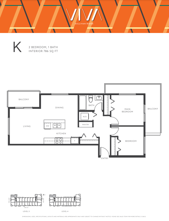 K Floor Plan of VIVA condos with undefined beds