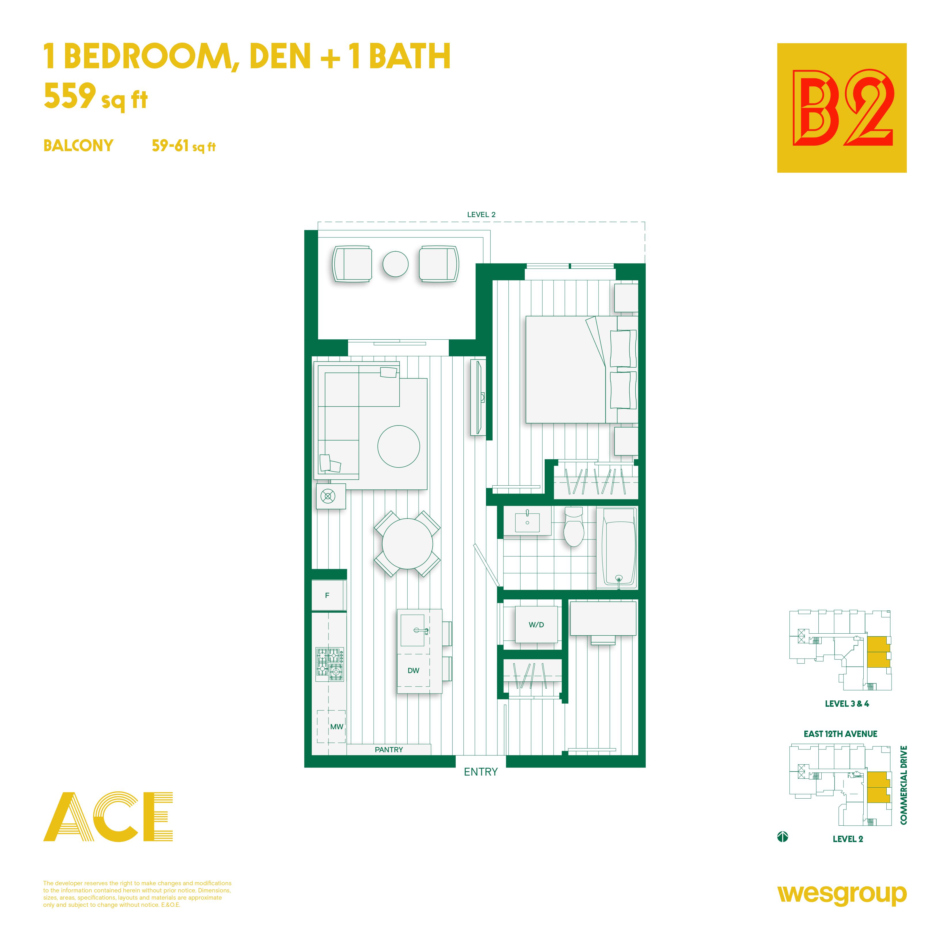B2 Floor Plan of ACE Condos with undefined beds