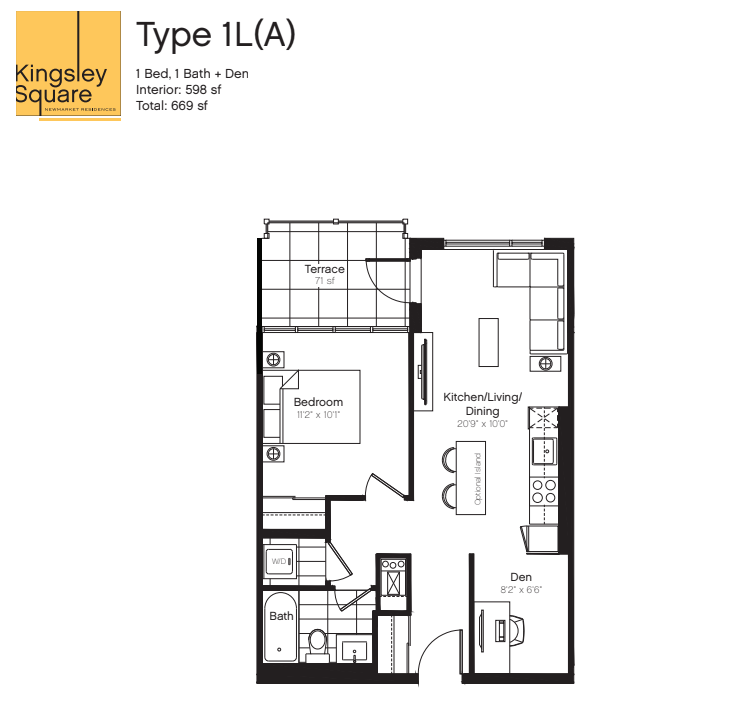 1L(A)  Floor Plan of Kingsley Square Condos with undefined beds