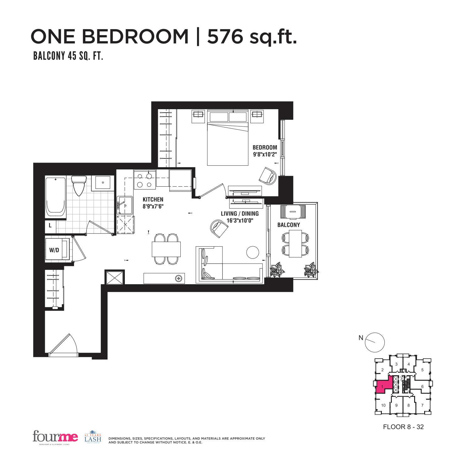  576 sqft  Floor Plan of FOURME Condos with undefined beds
