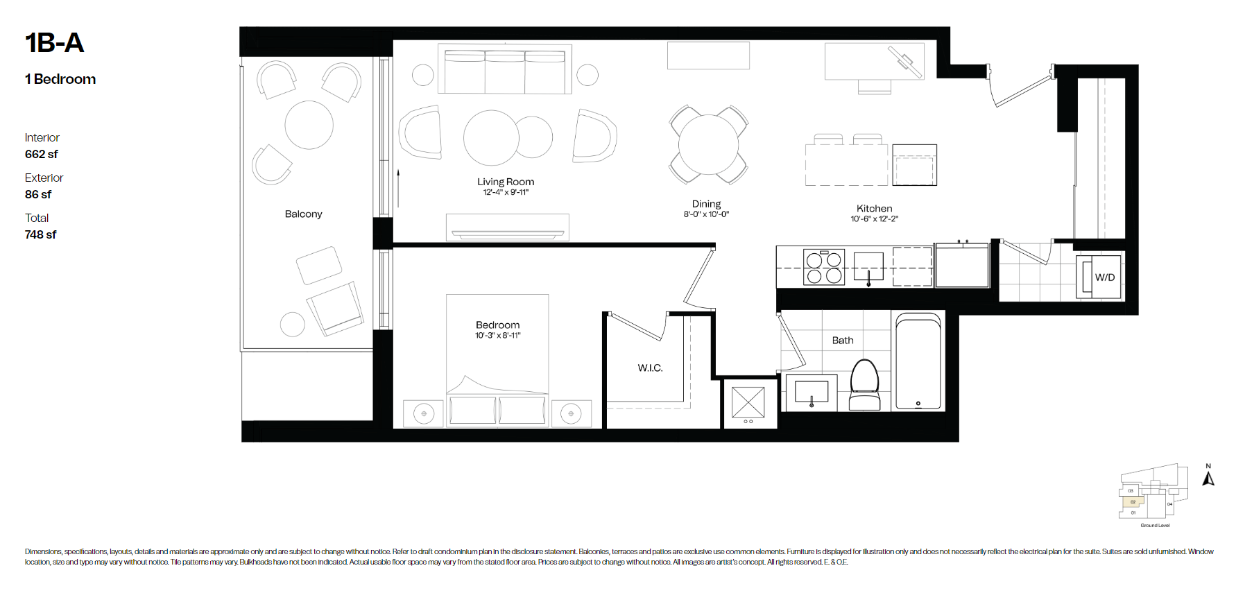  1B-A  Floor Plan of Courcelette Condos with undefined beds