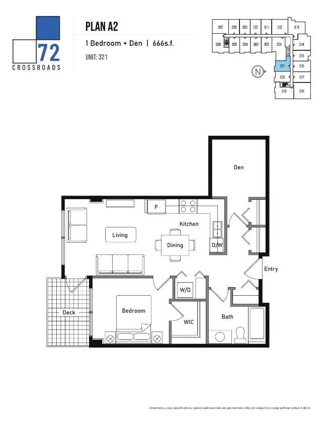 A2 Floor Plan of 72 Crossroads Condos with undefined beds