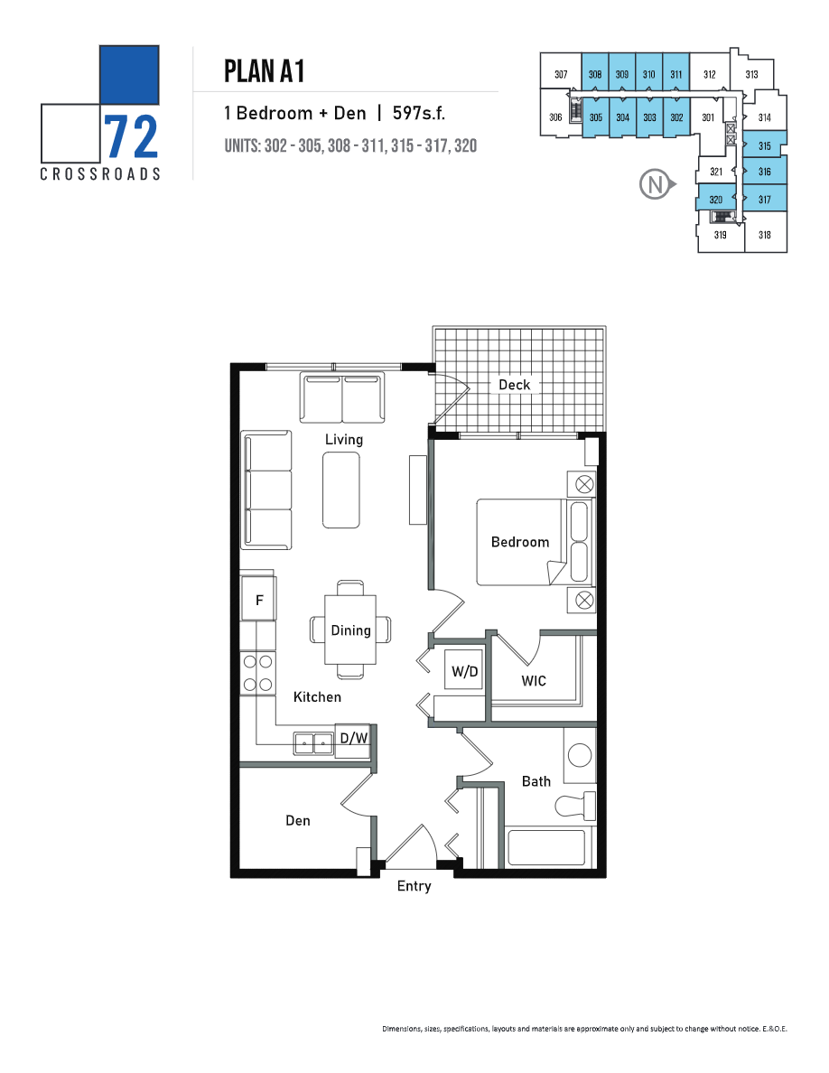 A1 Floor Plan of 72 Crossroads Condos with undefined beds