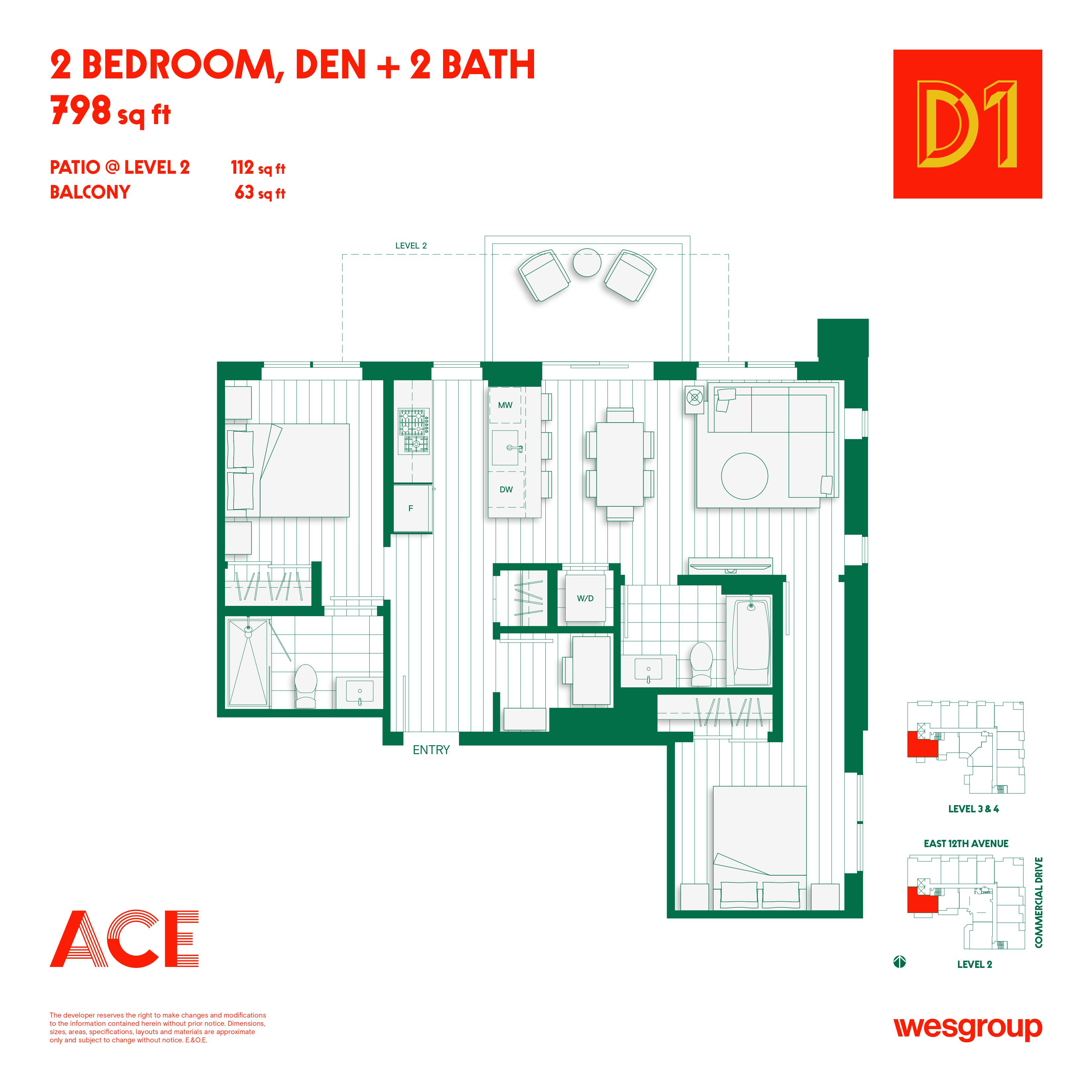 D1 Floor Plan of ACE Condos with undefined beds