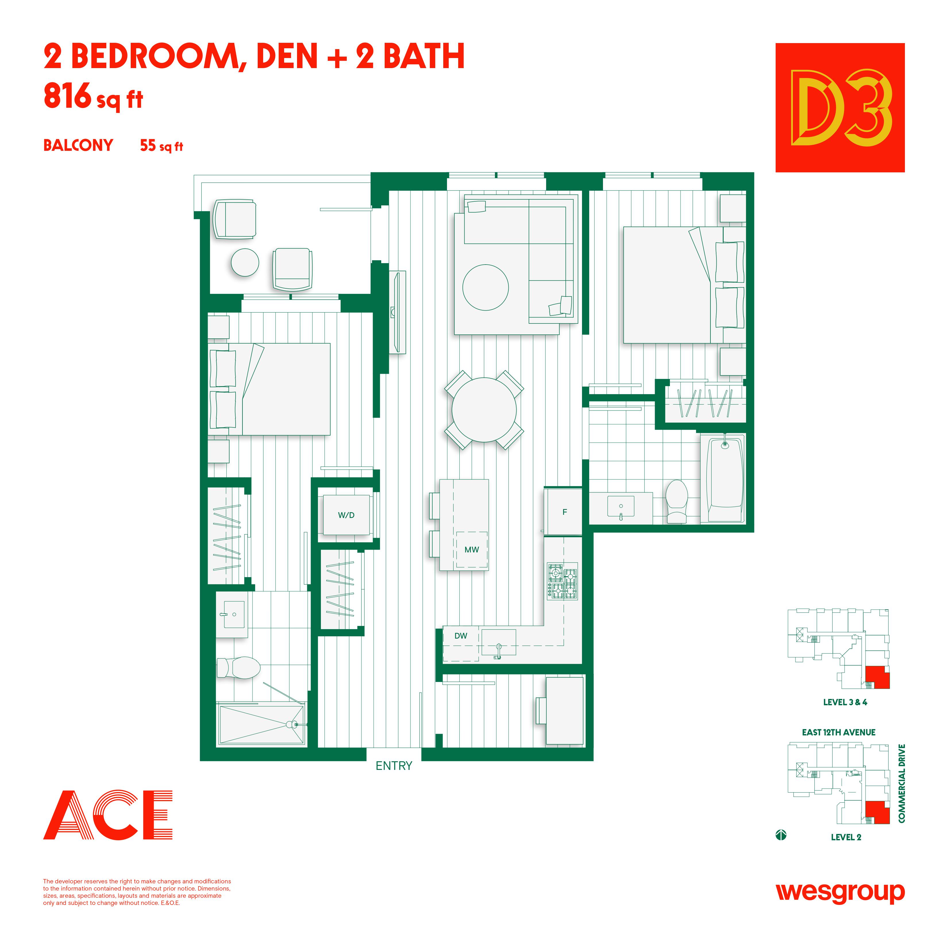 D3 Floor Plan of ACE Condos with undefined beds