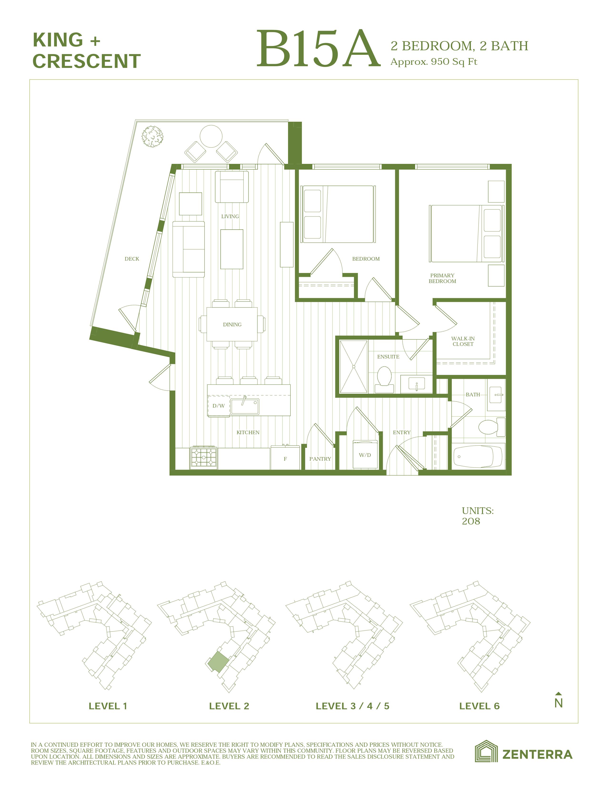 B15A Floor Plan of King + Crescent Condos with undefined beds